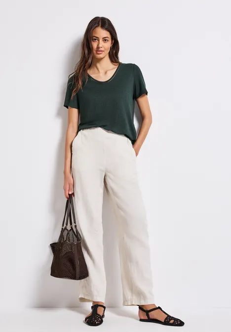 Leinen-Look T-Shirt pine grove green