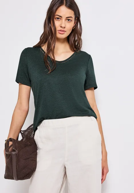 Leinen-Look T-Shirt pine grove green