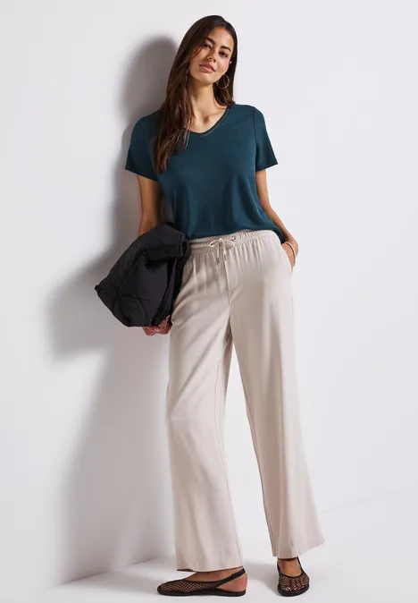 Leinen-Look T-Shirt tide blue