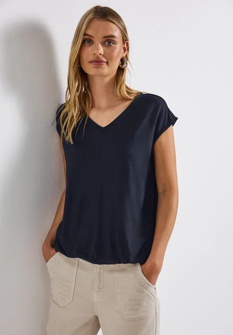 T-shirt en jersey à col en V deep blue