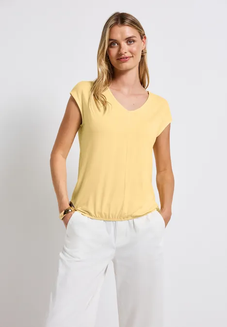 T-shirt en jersey à col en V buttercream yellow