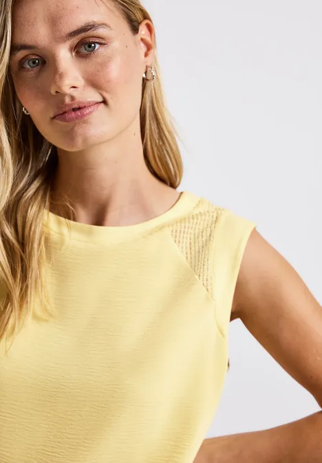Top mit Mesh-Details buttercream yellow