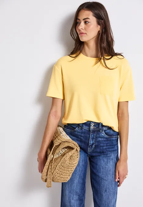 T-Shirt mit Brusttasche buttercream yellow