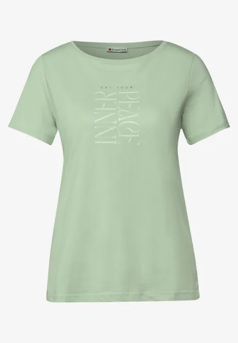 T-Shirt mit Wording Print soft jade green