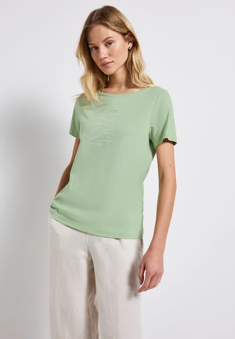 T-Shirt mit Wording Print soft jade green
