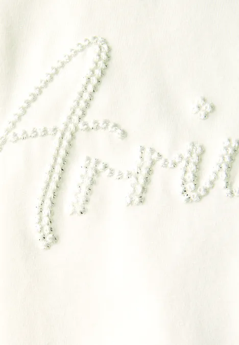 Shirt mit Wording-Stickerei off white