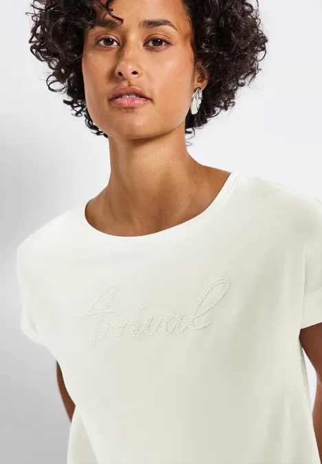 Shirt mit Wording-Stickerei off white