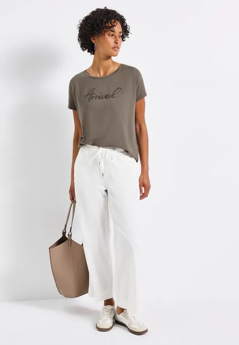 Shirt mit Wording-Stickerei dark tumbled beige