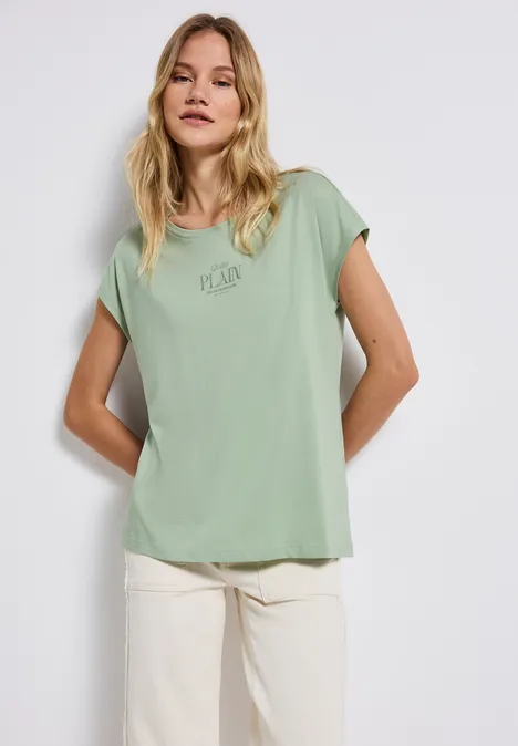 Basic Shirt mit Wording soft jade green