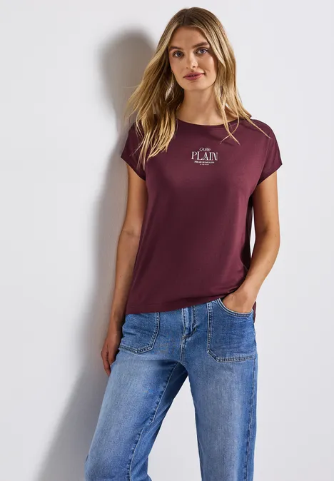 Basic Shirt mit Wording dark cherry red