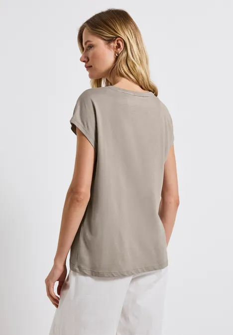 Basic Shirt mit Wording tumbled beige