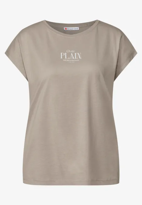 Basic Shirt mit Wording tumbled beige