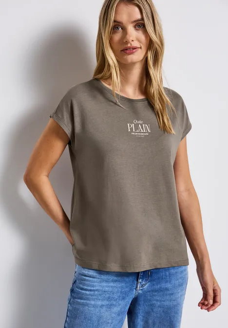 Basic Shirt mit Wording dark tumbled beige