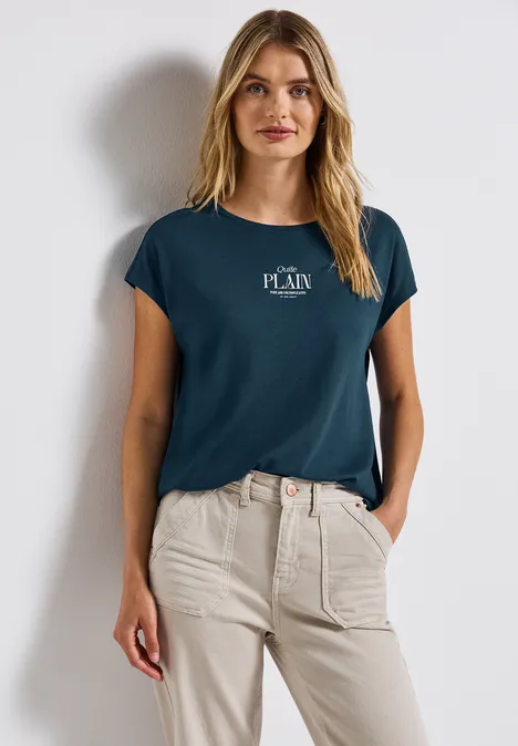 Basic Shirt mit Wording tide blue