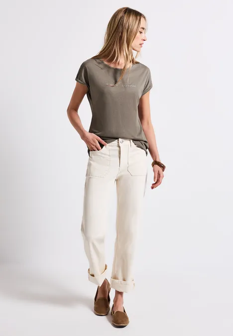 Basic Shirt mit Print dark tumbled beige