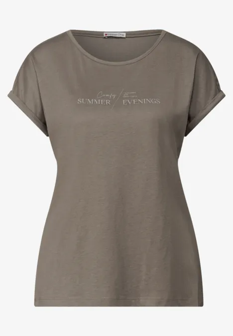 Basic shirt met print dark tumbled beige