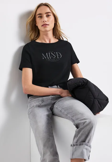 Basic Shirt mit Print Black Basic Shirt mit Print Black