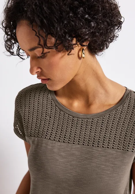 Shirt mit Spitzendetails dark tumbled beige Shirt mit Spitzendetails dark tumbled beige