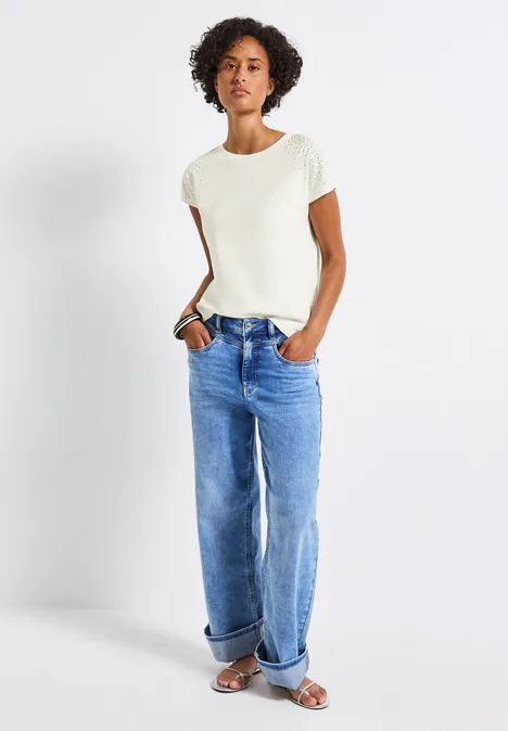 Shirt mit Schmucksteinen off white