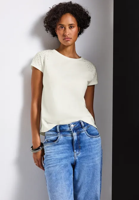 Shirt mit Schmucksteinen off white