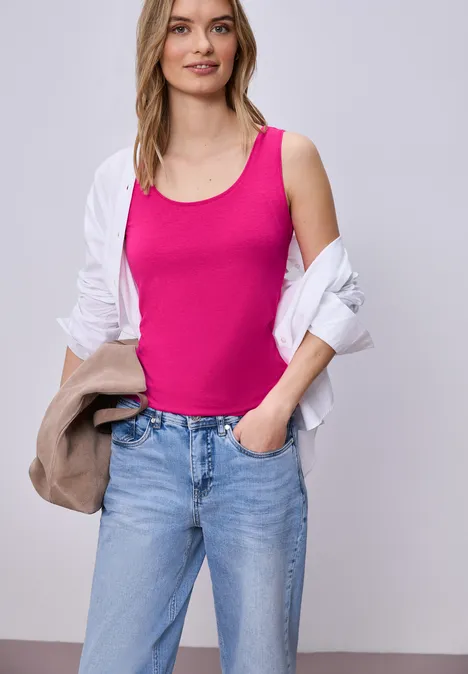 Basic top met ronde hals in jersey magenta dream