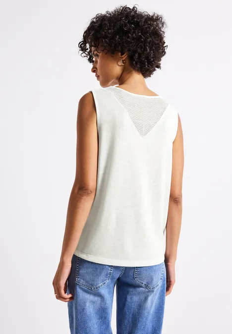 V-Neck Top mit Spitze off white