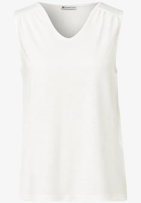 V-Neck Top mit Spitze off white