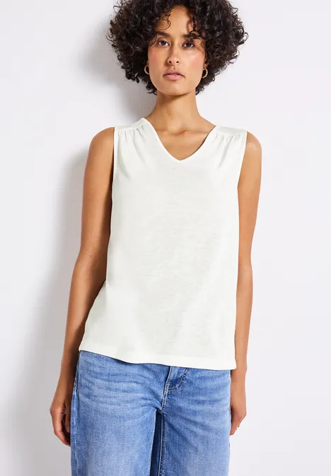 V-Neck Top mit Spitze off white