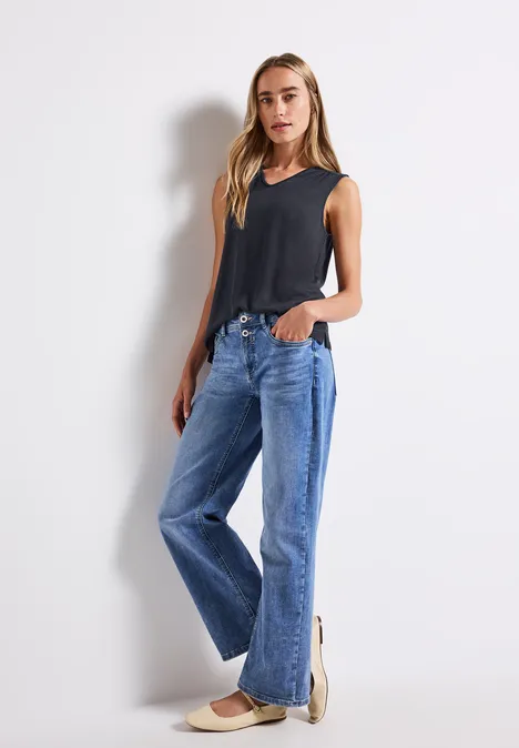 V-Neck Top mit Spitze deepwater blue