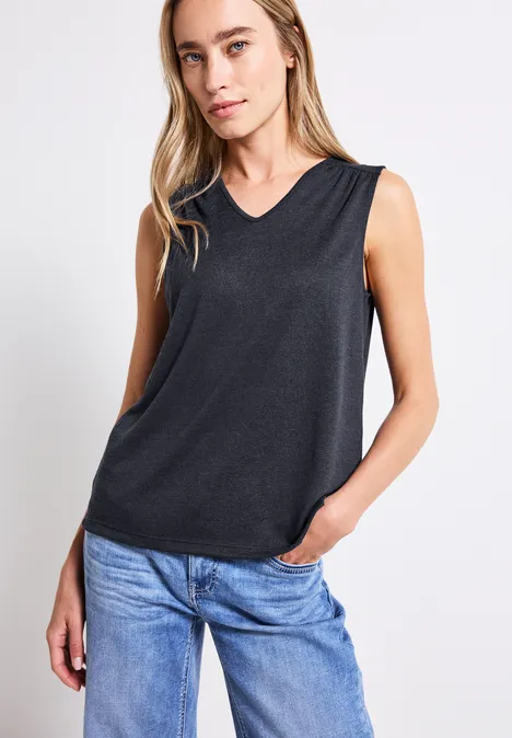 V-Neck Top mit Spitze deepwater blue