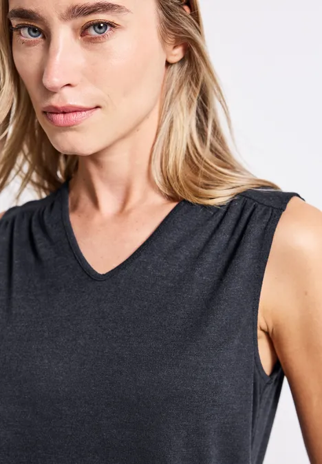 V-Neck Top mit Spitze deepwater blue