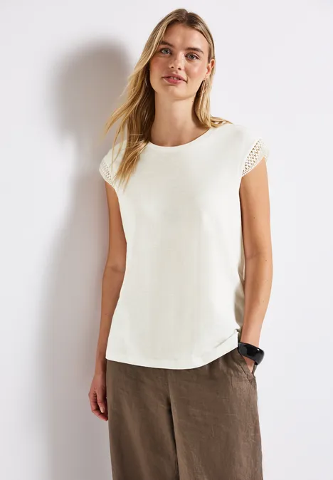 Shirt mit Häkeldetails off white