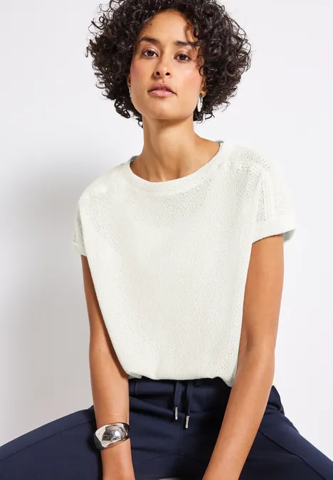 Strick-Look T-Shirt off white