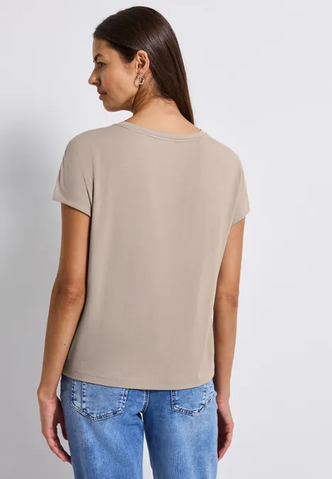 Jersey-Shirt mit Mesh-Detail morning beige