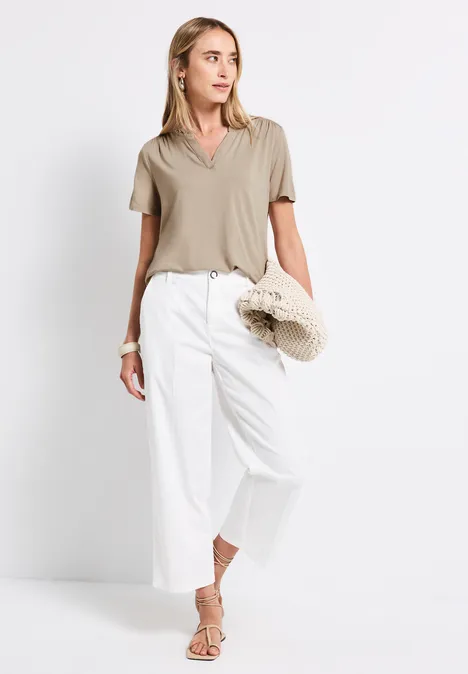 Jersey-Shirt mit Nieten morning beige