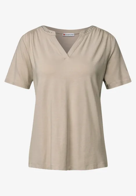 Jersey-Shirt mit Nieten morning beige