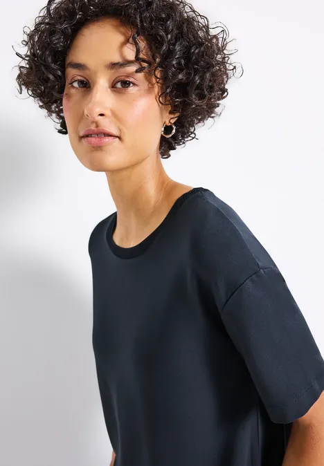 Shirt mit Deko-Ausschnitt deepwater blue
