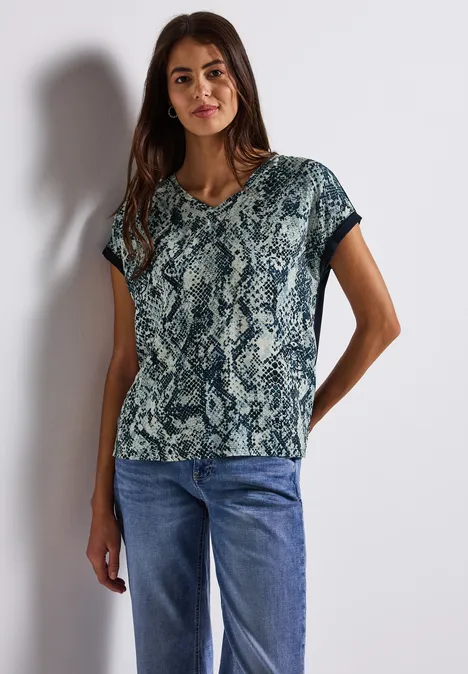 V-Neck Shirt mit Snake Print arona blue
