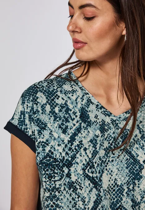 V-Neck Shirt mit Snake Print arona blue