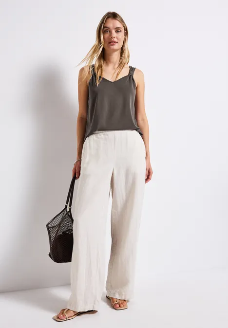 Silk-Look Top mit Knoten nomad brown