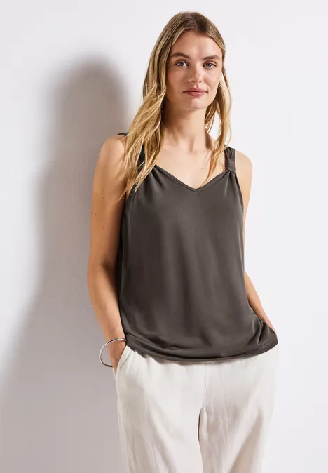 Silk-Look Top mit Knoten nomad brown