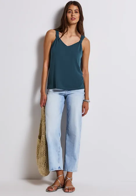 Silk-Look Top mit Knoten tide blue