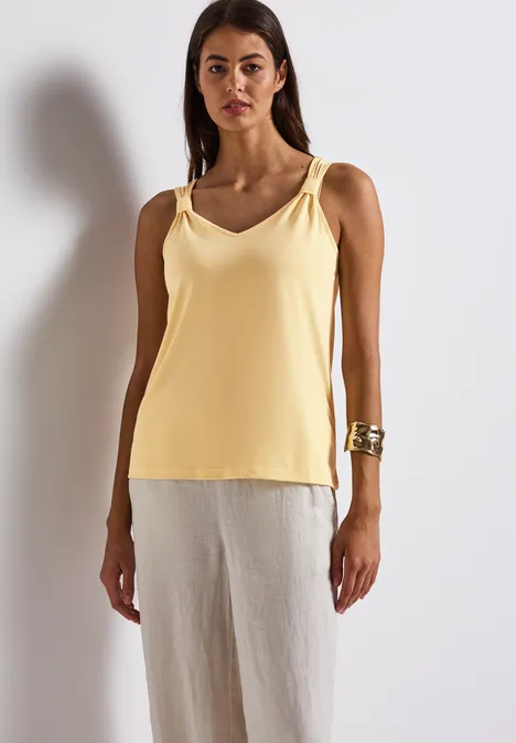 Silk-Look Top mit Knoten buttercream yellow