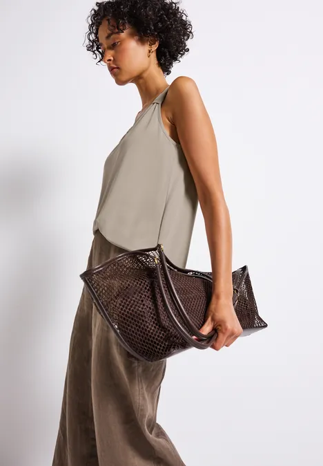 Silk-Look Top mit Knoten morning beige