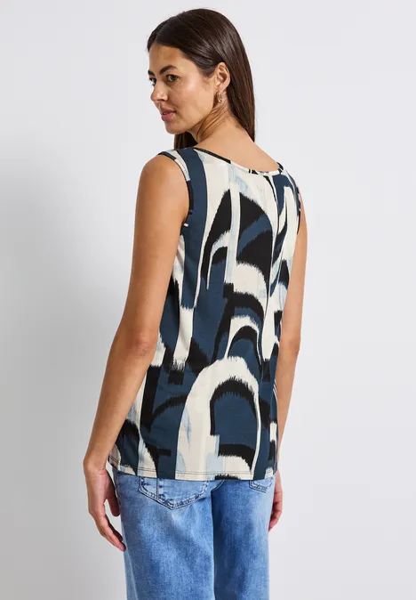 Print Top mit Detail tide blue