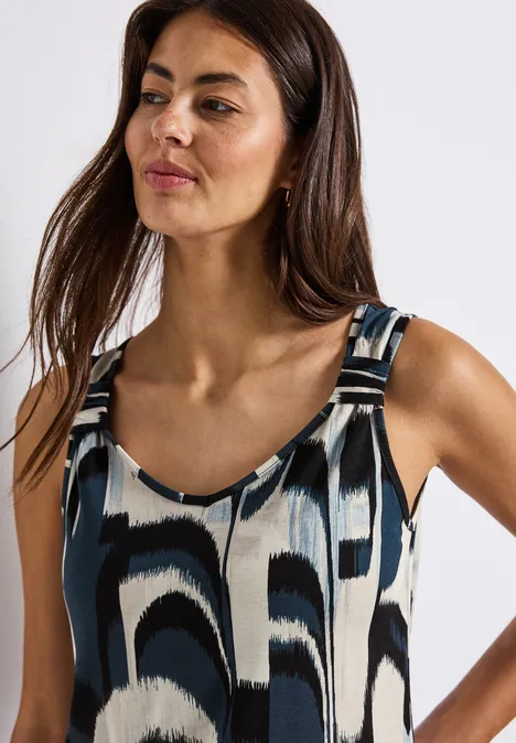 Print Top mit Detail tide blue