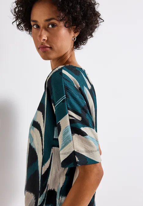 Ikat Print Crinkle Shirt tide blue