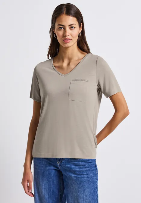 T-Shirt mit Schmuckdetail morning beige