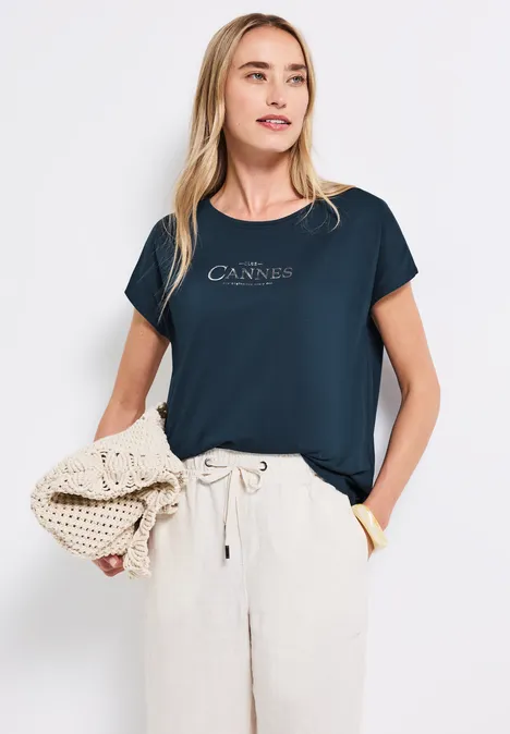 Shirt mit Folien-Wording tide blue