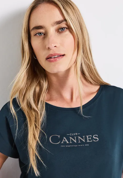 Shirt mit Folien-Wording tide blue